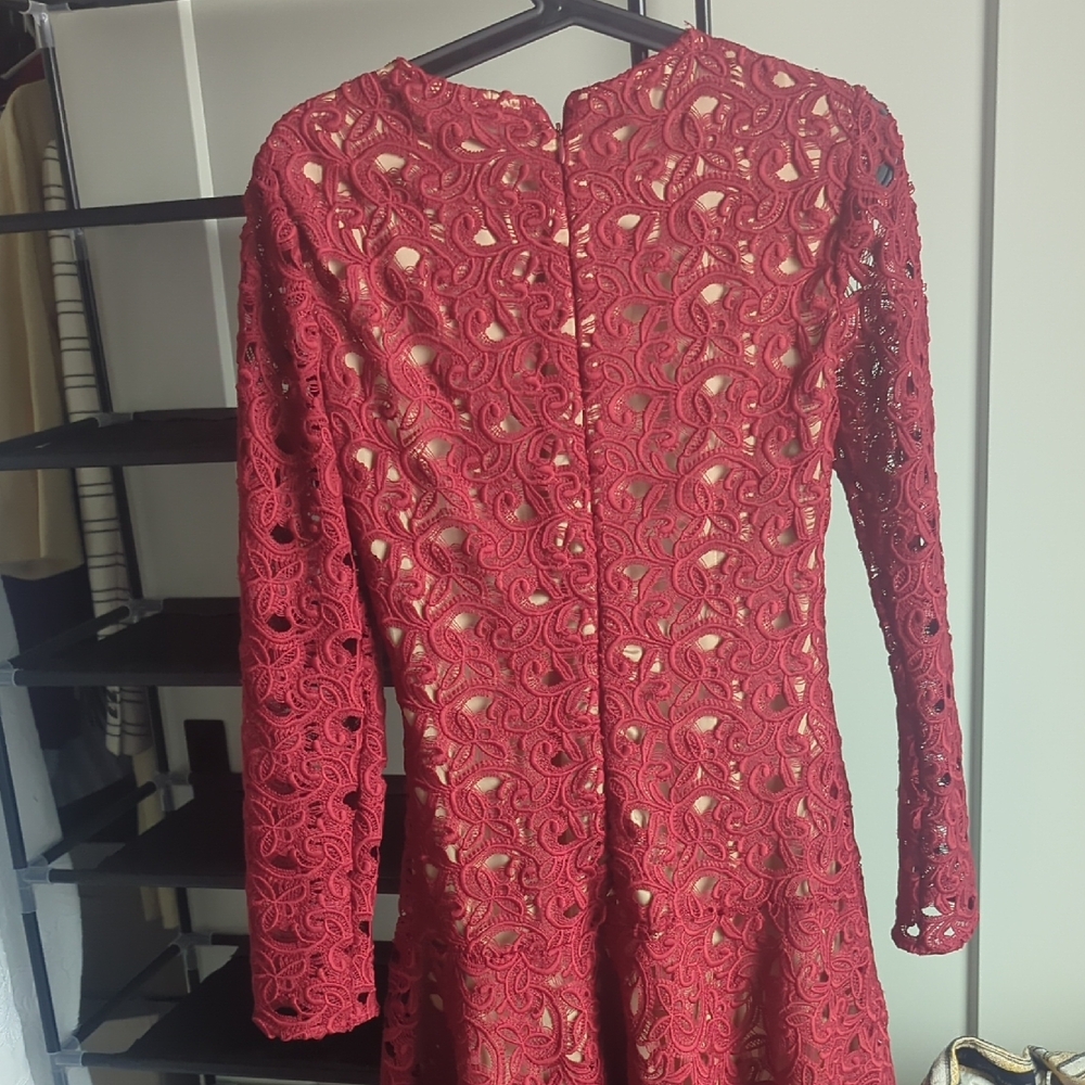 Zara Red Lace Long Sleeve Dress - Picture 3 of 4